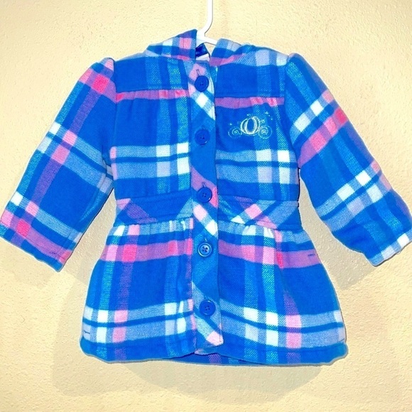 Disney Princess Cinderella plaid button jacket coat with hood Girls Sz 12 months - Picture 1 of 5
